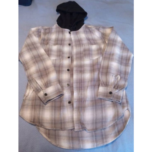 Pacsun Button-Up Shirt Mens Size Small Plaid Hooded Long Sleeve Curved Hem (KK) - Picture 1 of 3